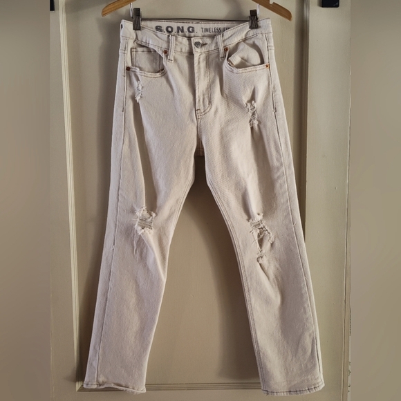 S.O.N.G. Women's Off White Distressed Jeans | Timeless Fit | Size 7/28 - Picture 1 of 7
